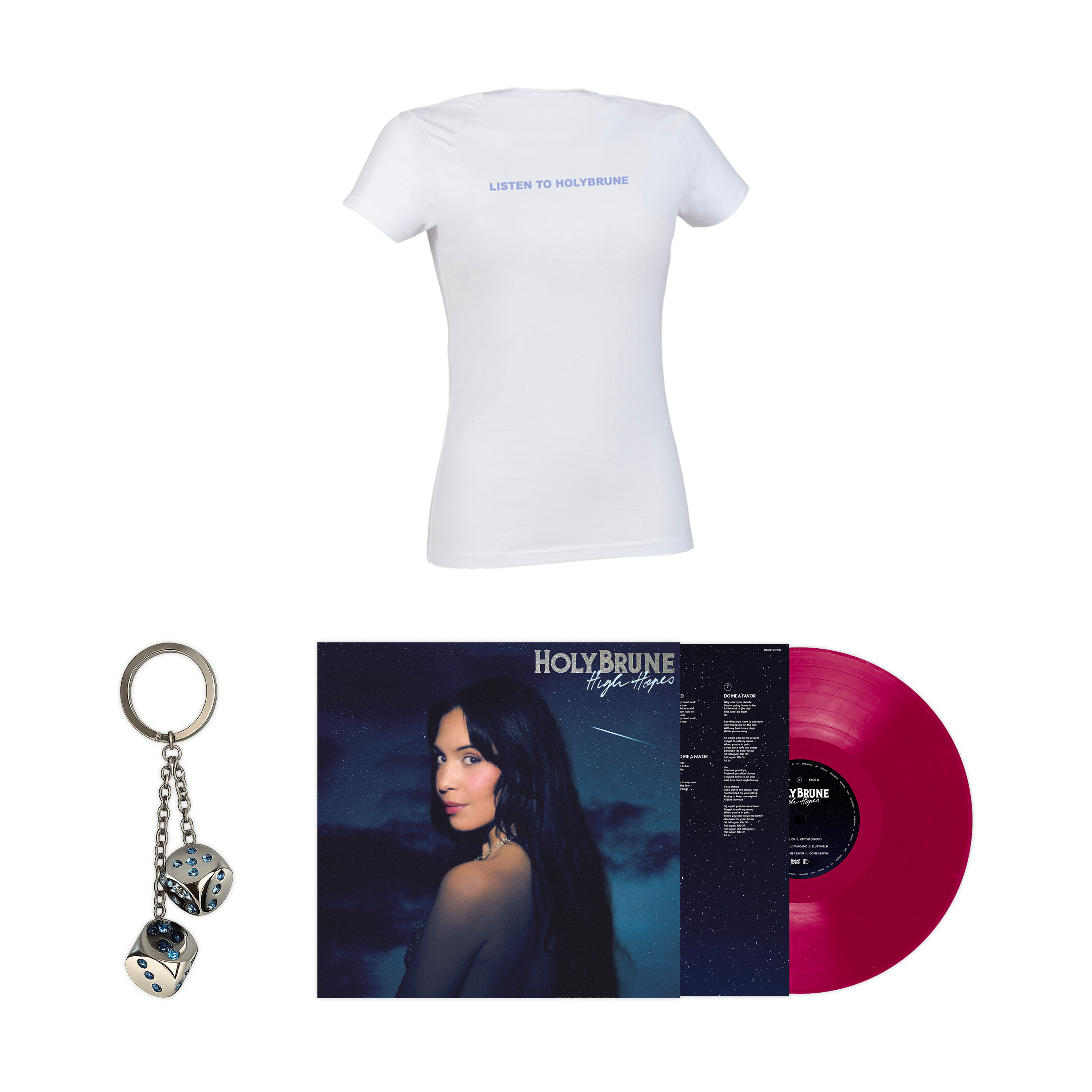 Vinyle dédicacé + Porte-clés collector limité + T-shirt femme au choix