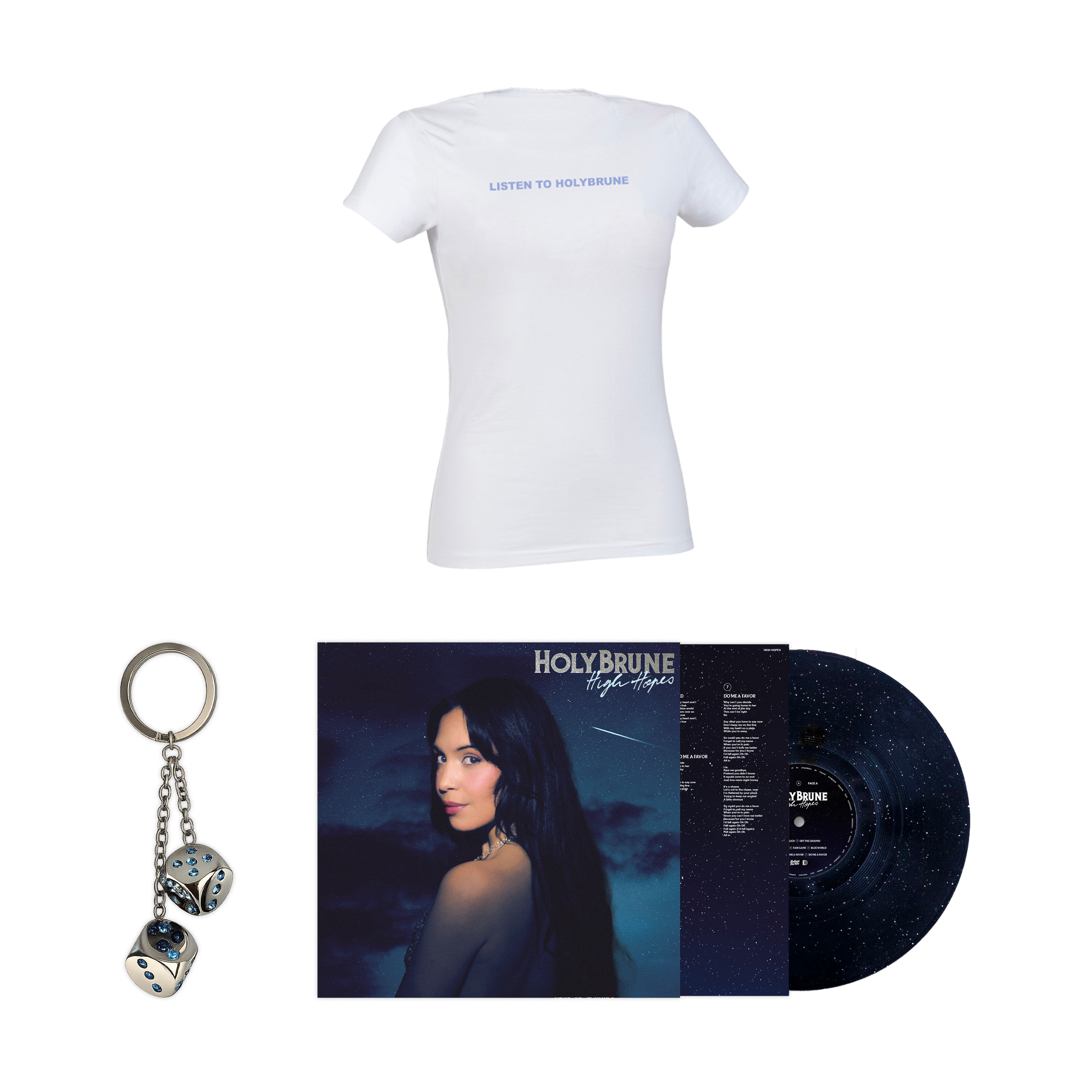 Signed vinyl + Limited edition collector's keychain + Women's t-shirt