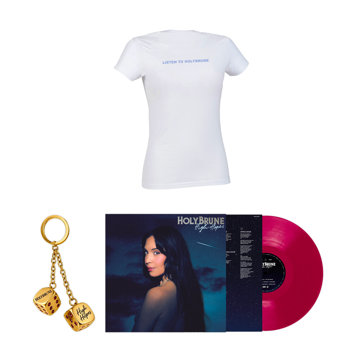 Vinyle dédicacé + Porte-clés or collector limité + T-shirt femme au choix