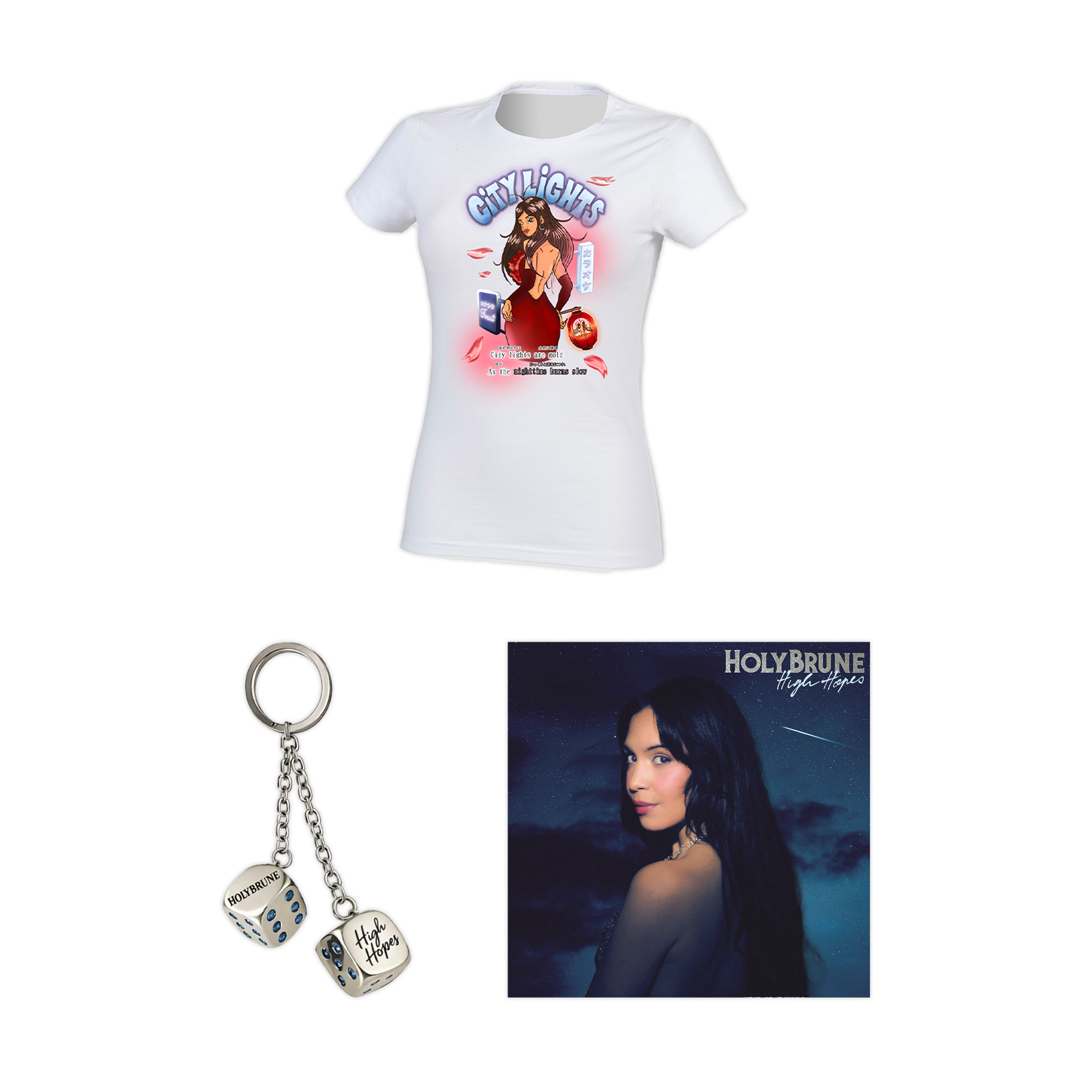 Signed vinyl + Limited edition collector's keychain + Women's t-shirt