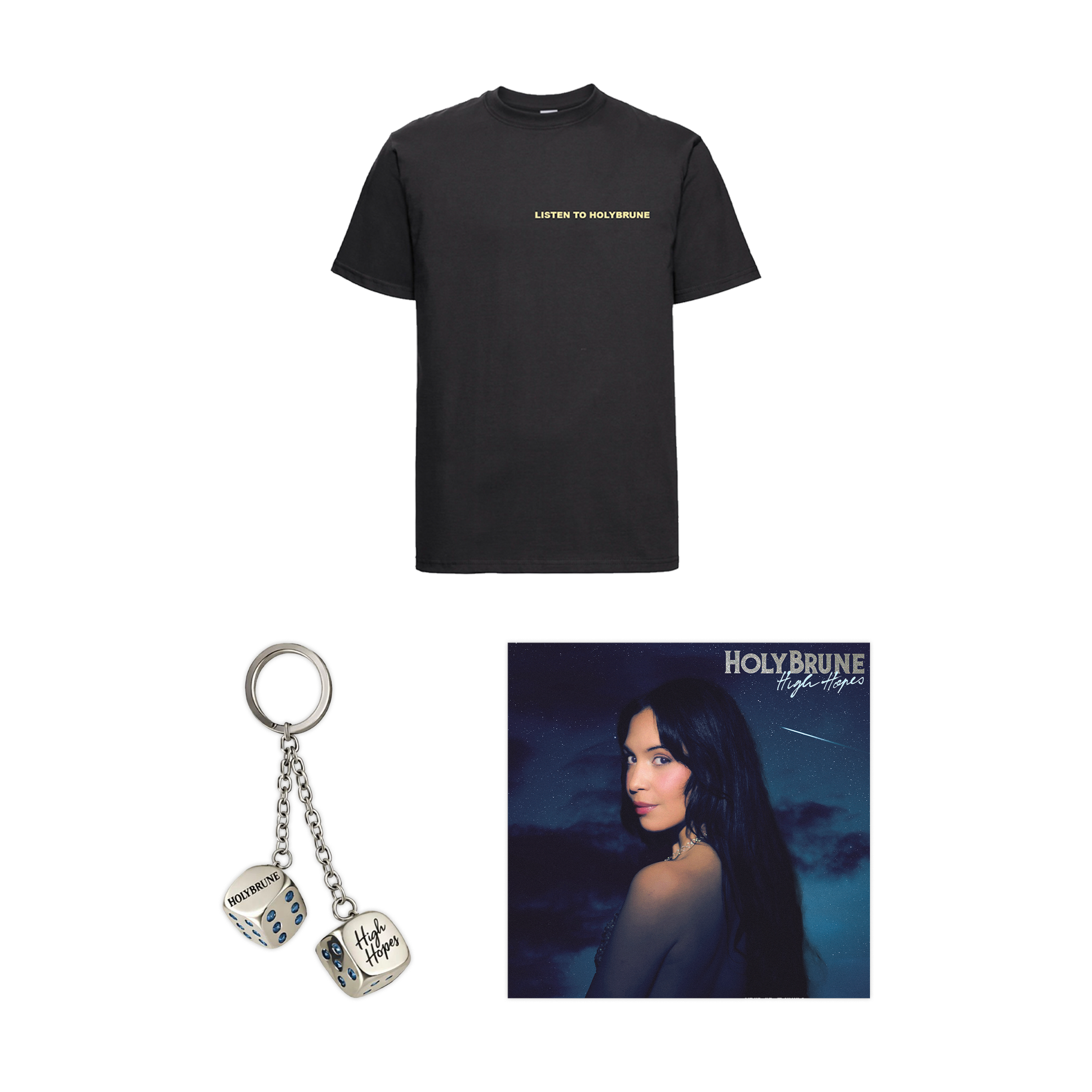 Signed vinyl + Limited edition collector's keychain + Unisex t-shirt