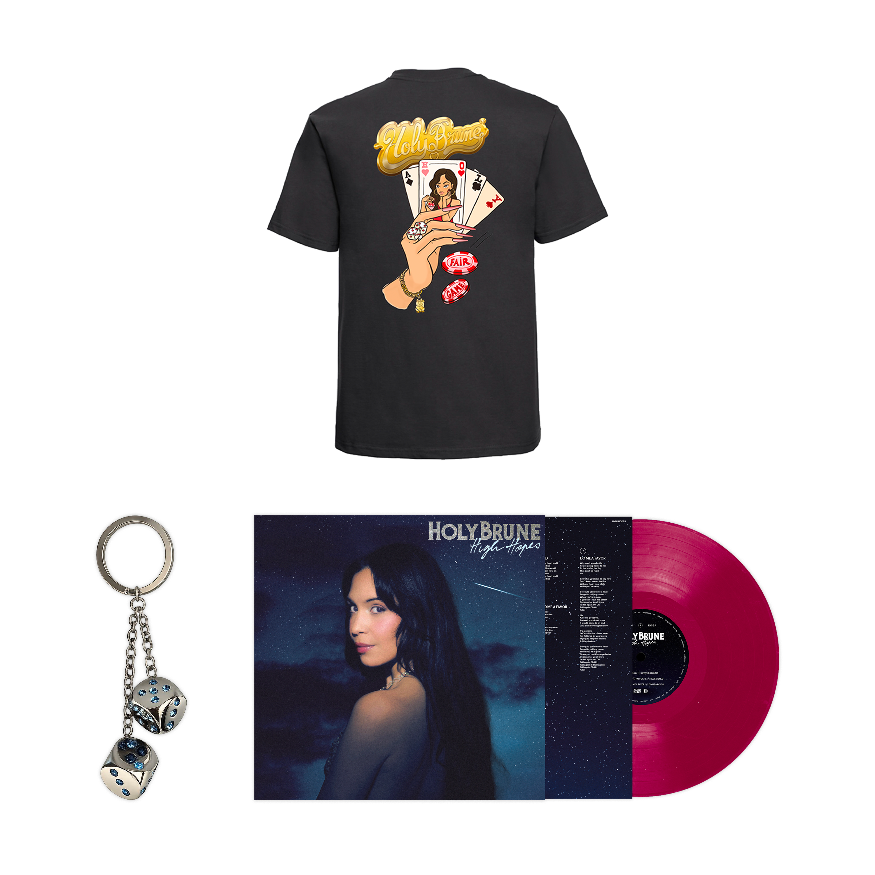 Signed vinyl + Limited edition collector's keychain + Unisex t-shirt