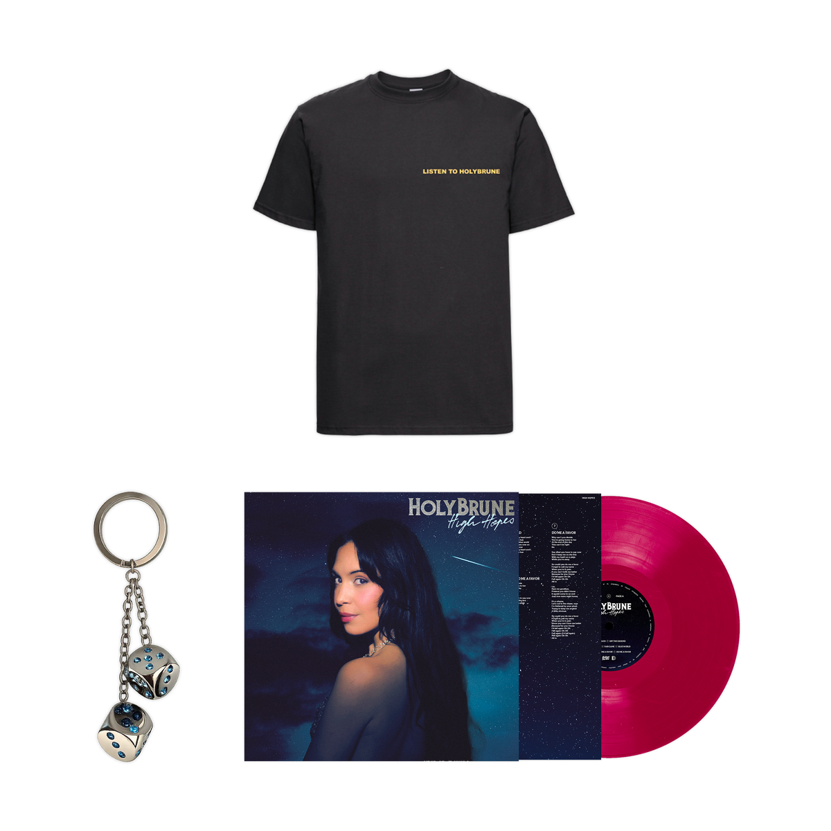 Vinyle dédicacé + Porte-clés argenté collector limité + T-shirt unisexe au choix