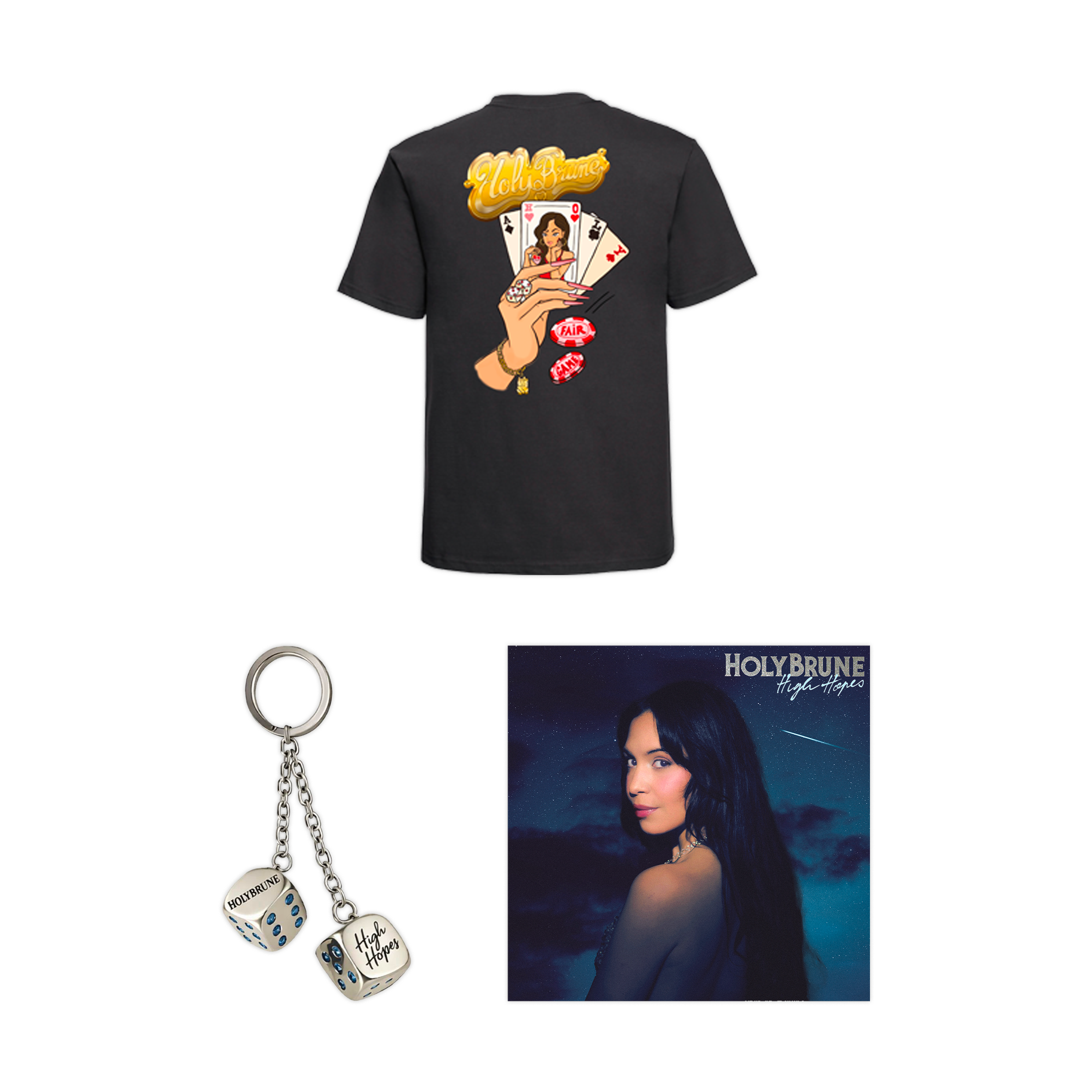 Signed vinyl + Limited edition collector's keychain + Unisex t-shirt