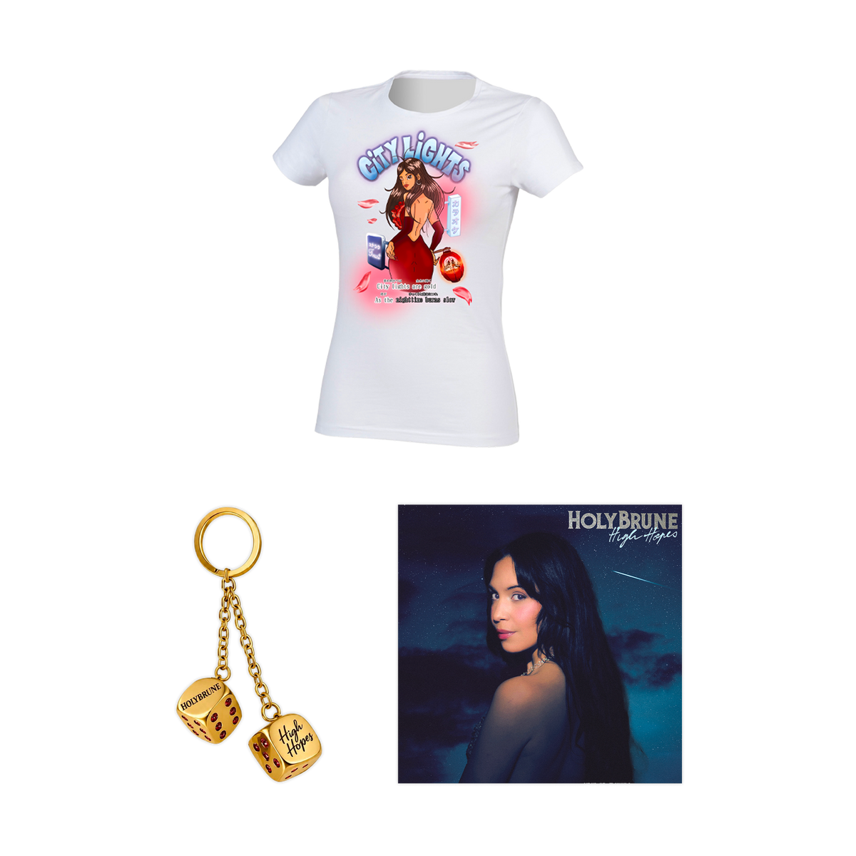 Vinyle dédicacé + Porte-clés or collector limité + T-shirt femme au choix